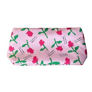 Clinique X Donald Floral Makeup Bag Pink W/ Green Flower Pattern Zipper Pouch 9.